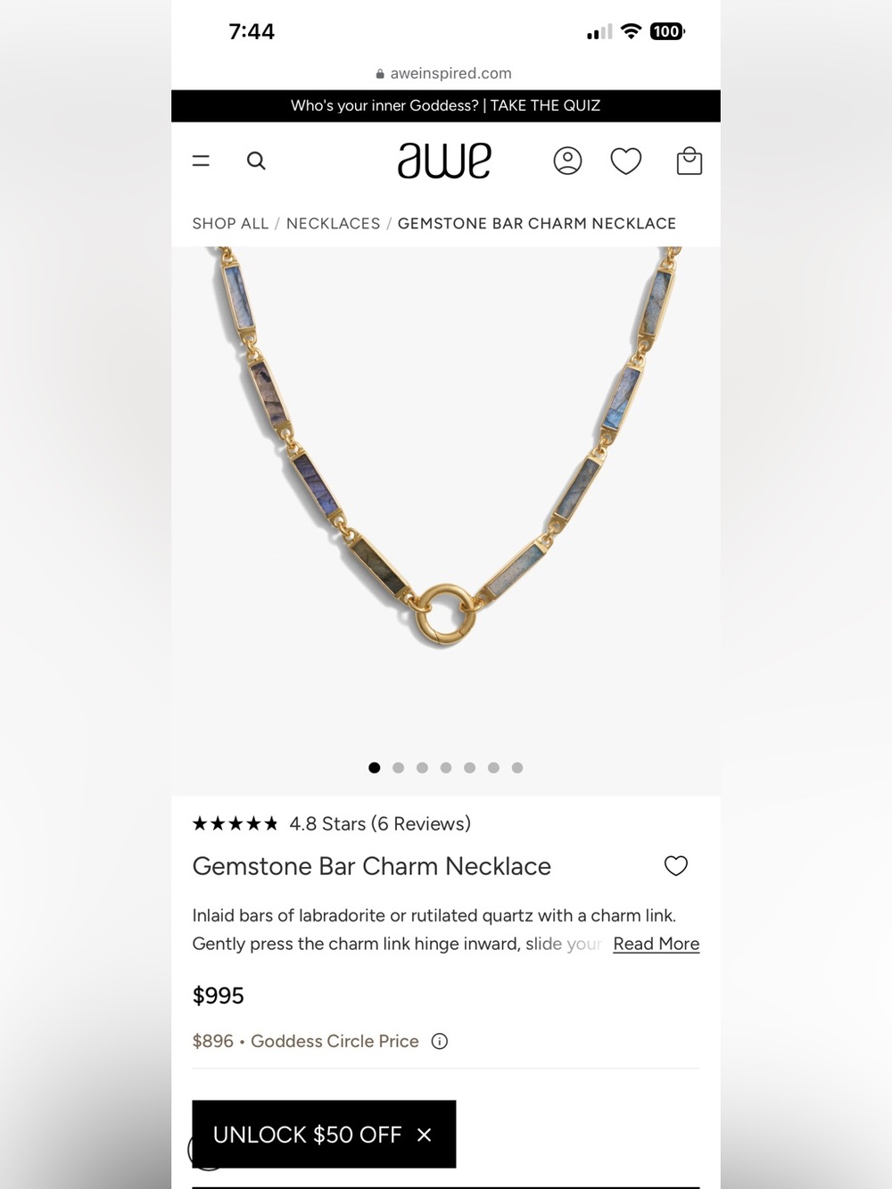 Gold-Frame Labradorite Bar Necklace - Blue - Picture 5 of 6